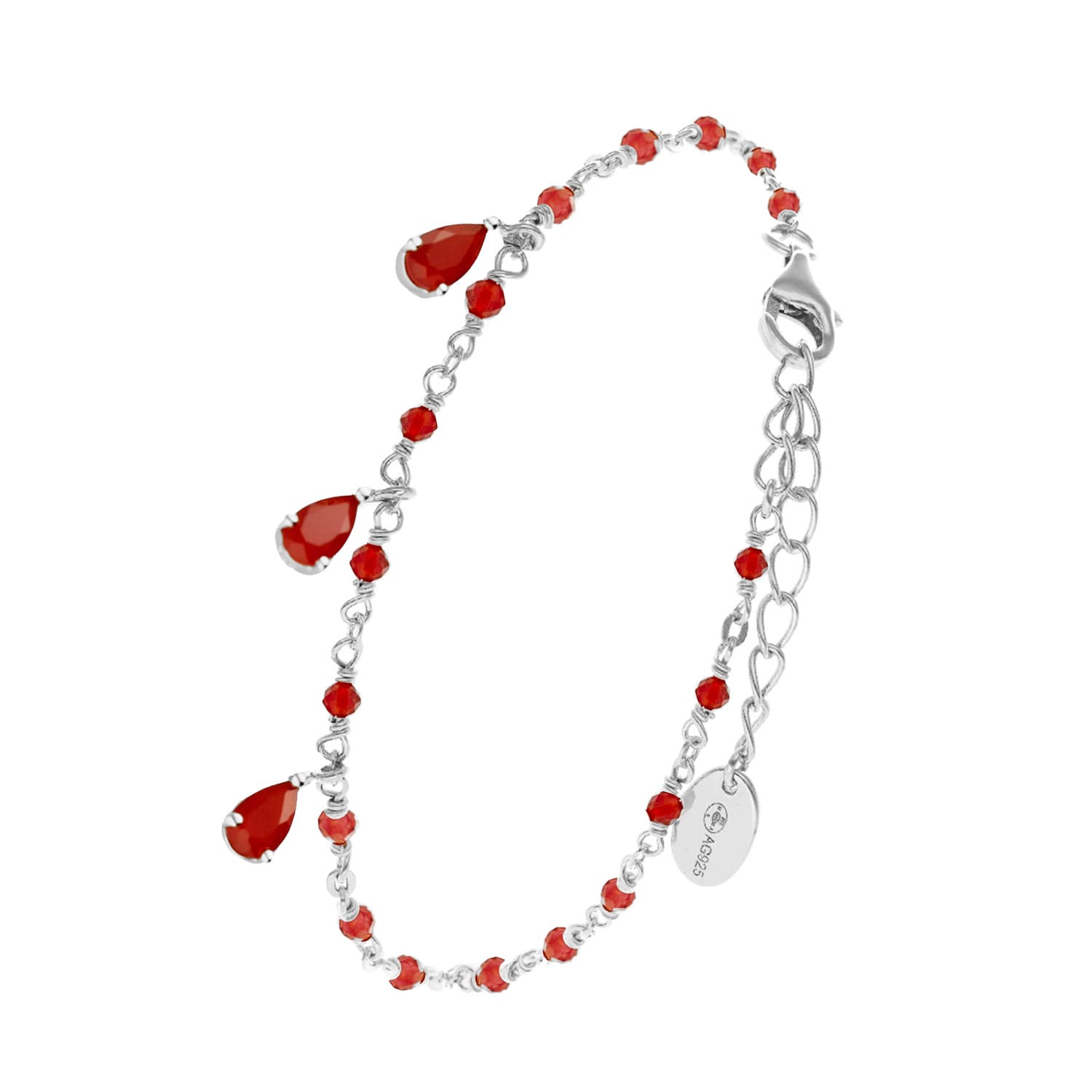Bracelet en argent rhodié gouttes rouges