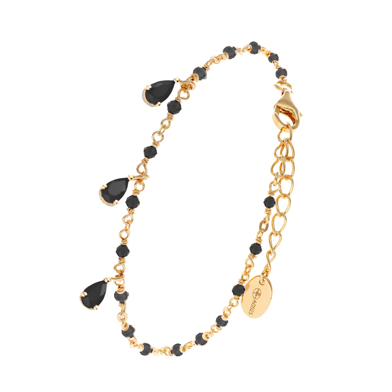 Bracelet en argent doré gouttes noires