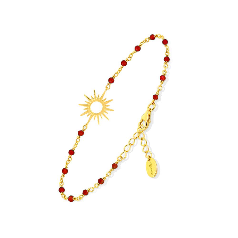 Bracelet en argent soleil doré pierres rouges