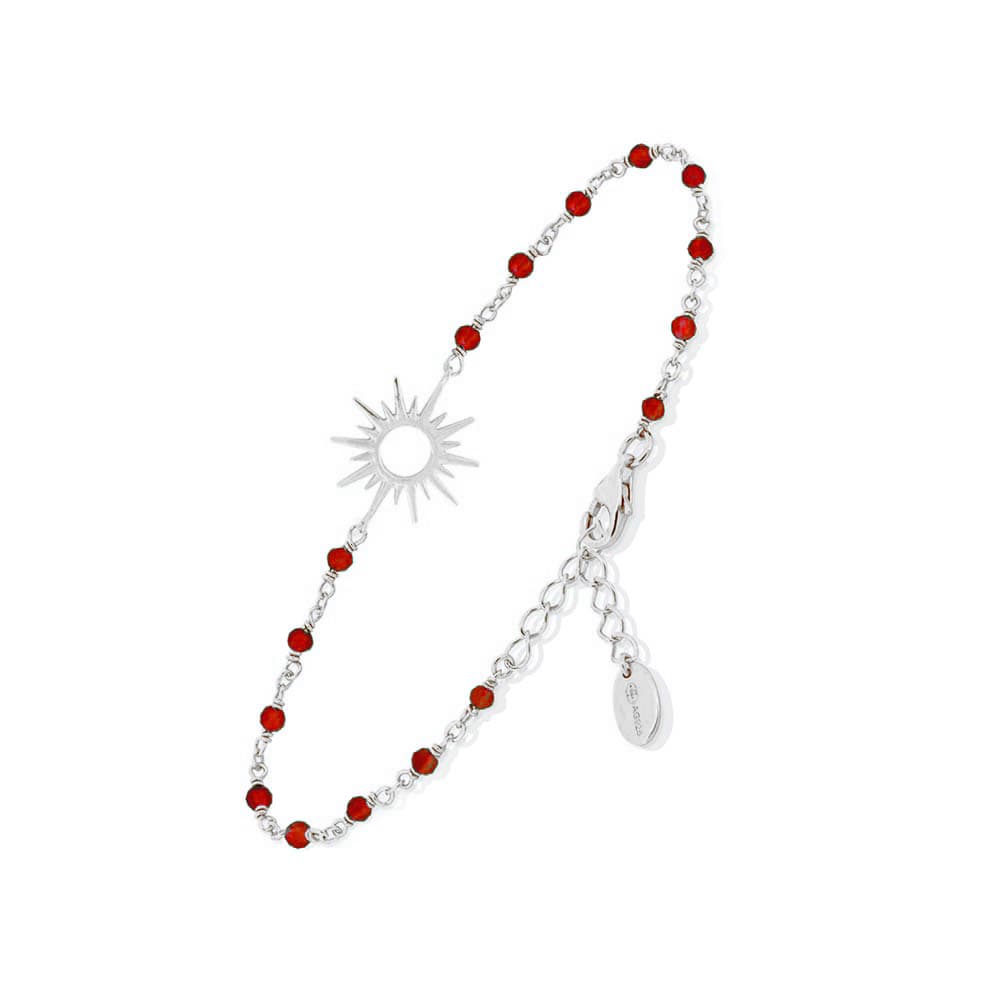 Bracelet en argent rhodié soleil pierre rouge