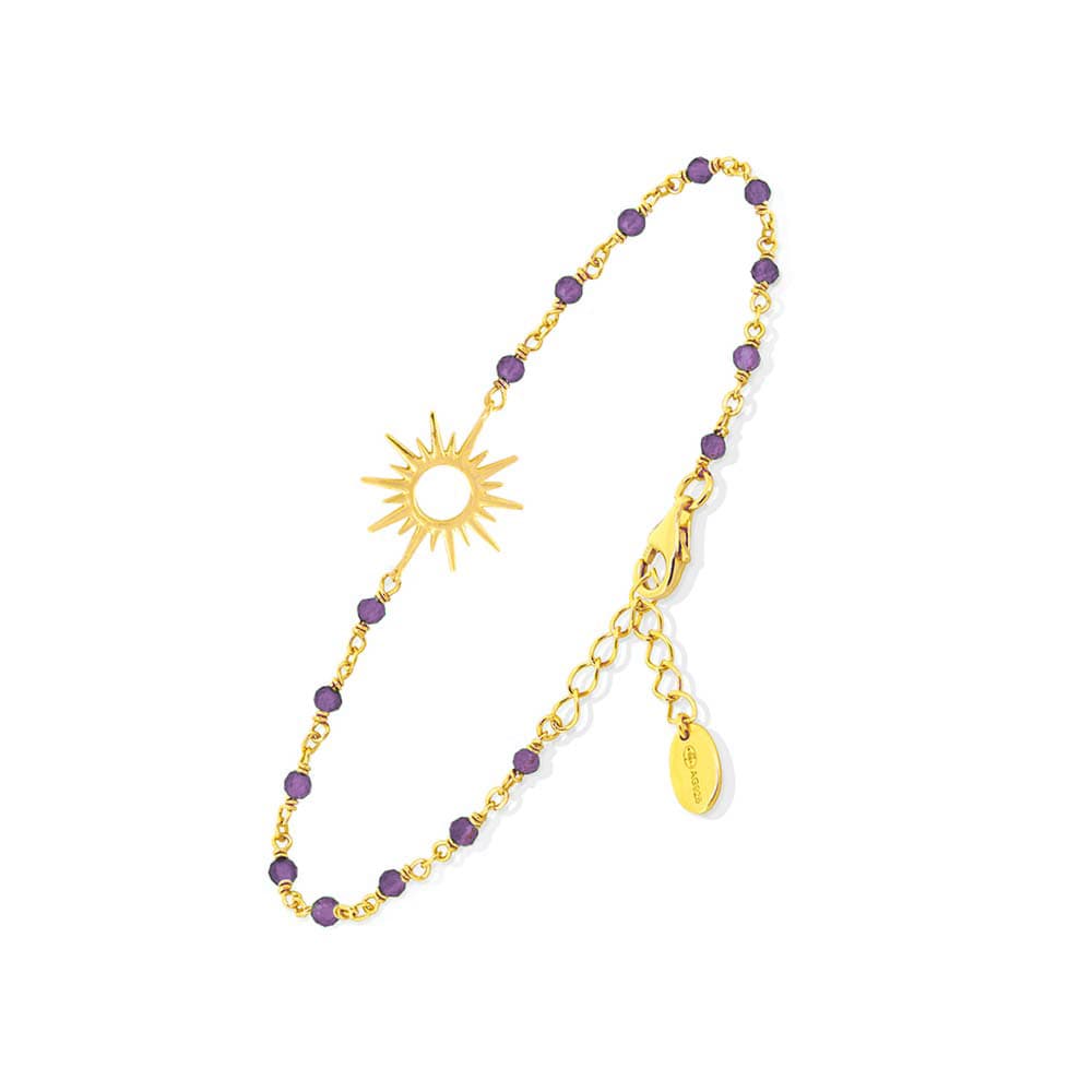 Bracelet en argent soleil doré pierres améthyste