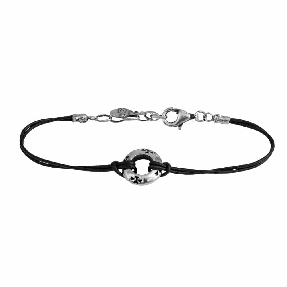 Bracelet homme argent et cuir anneau croix