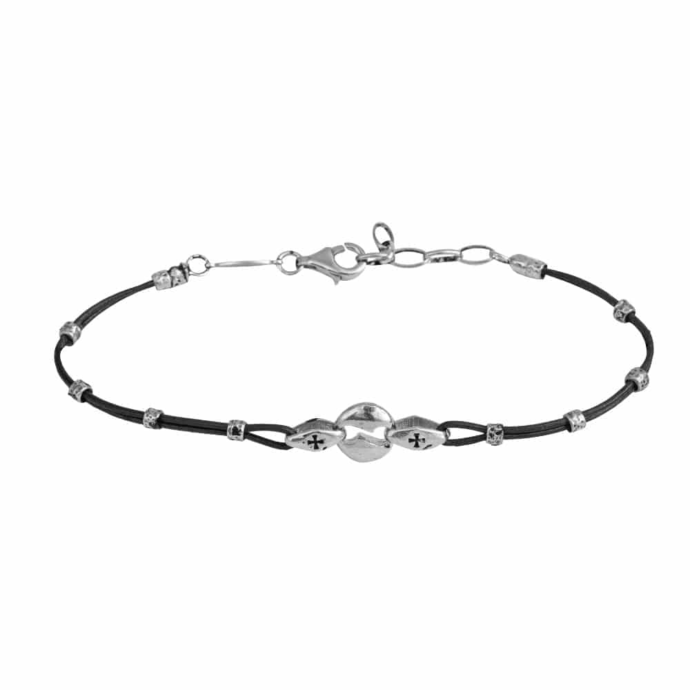 Bracelet homme argent petit grain de café cordon cuir