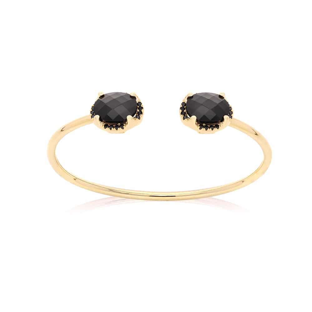 Bracelet jonc argent dore cristal noir