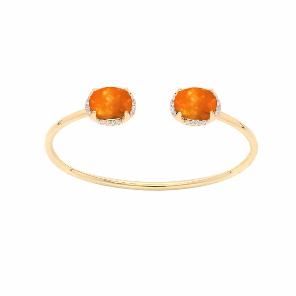 Bracelet jonc argent dore cristal orange