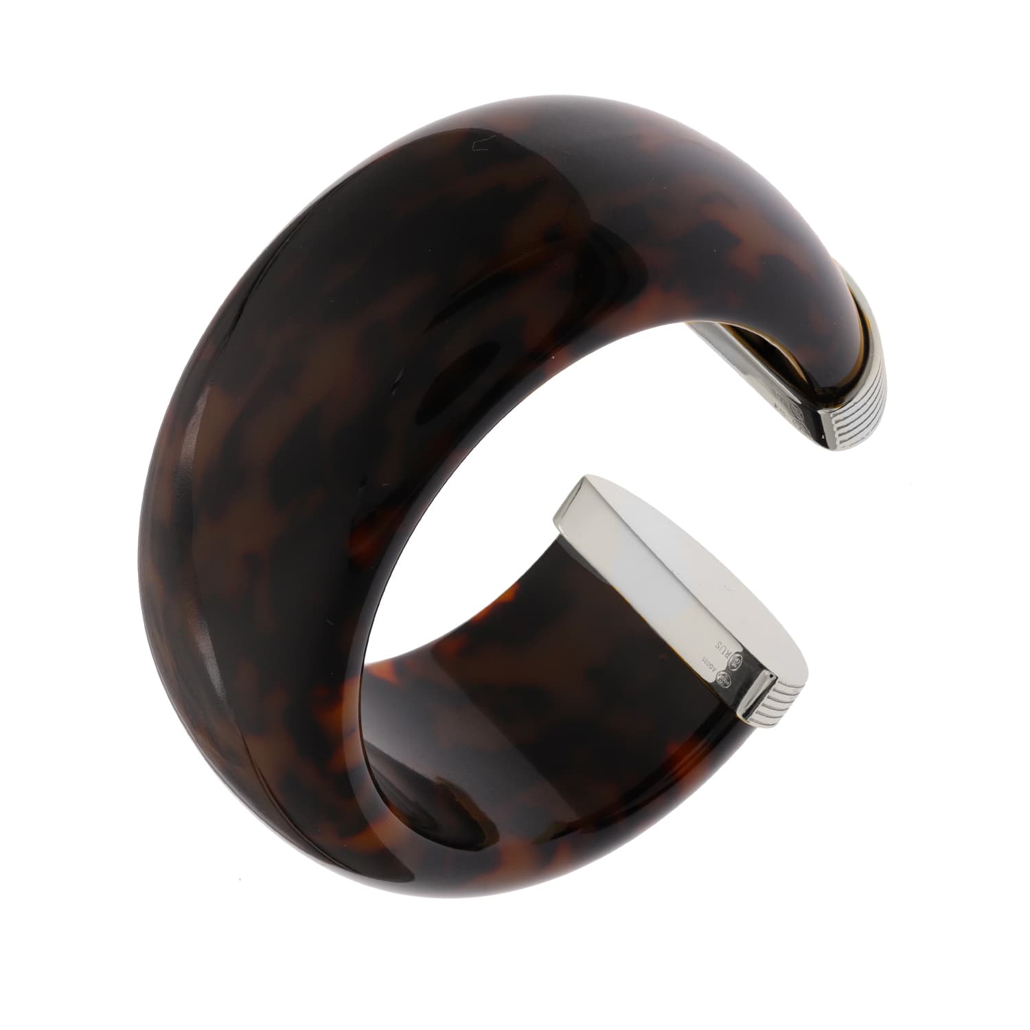 Bracelet Jonc argent rhodié et acétate marron
