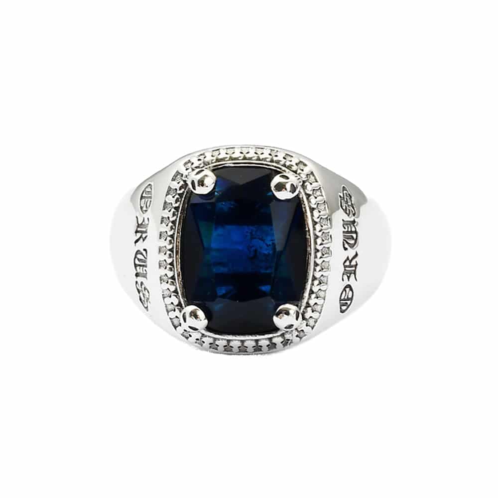 Chevalière argent homme bleu saphir cavalier d'enfer