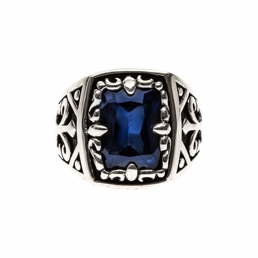 Chevalière argent homme bleu saphir l'esprit du roi