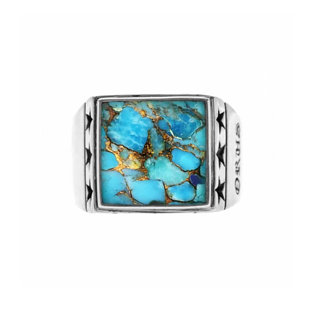 Chevalière homme étoiles turquoise argent