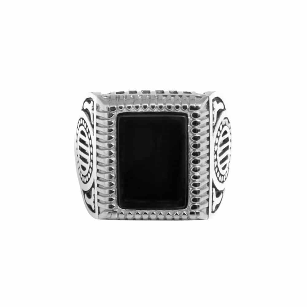 Chevalière homme argent rock love agate noire