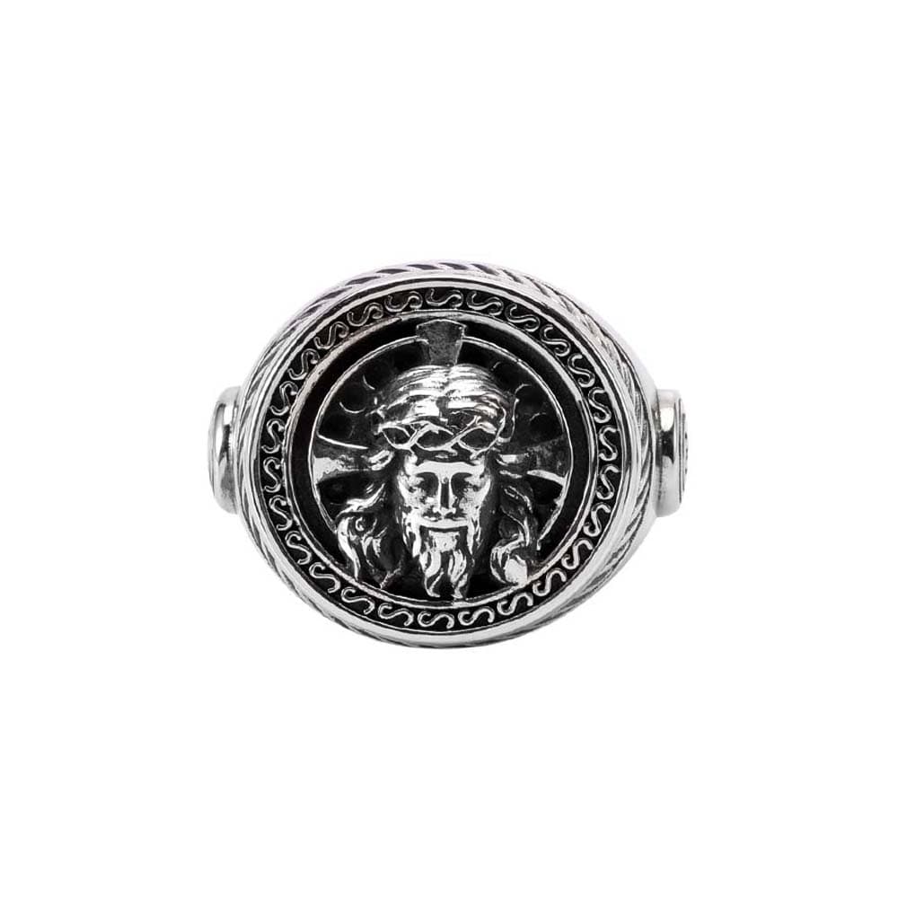 Chevalière homme argent tête jésus christ