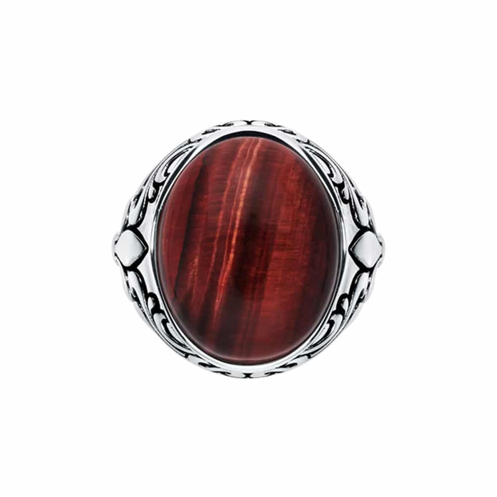 Chevalière homme royale œil de tigre rouge argent