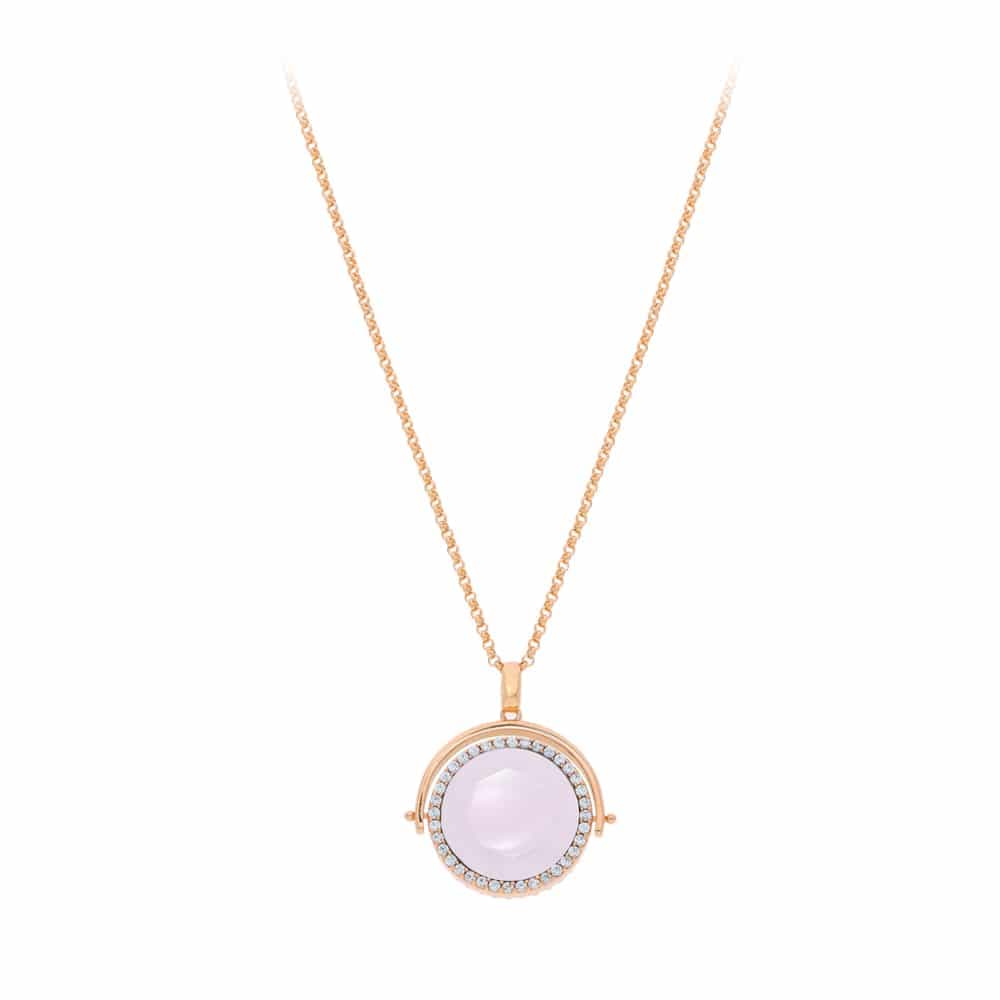 Collier médaillon double face cristal rose gris