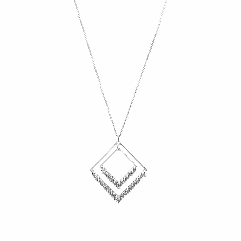 Collier femme argent rhodié losanges diamanté