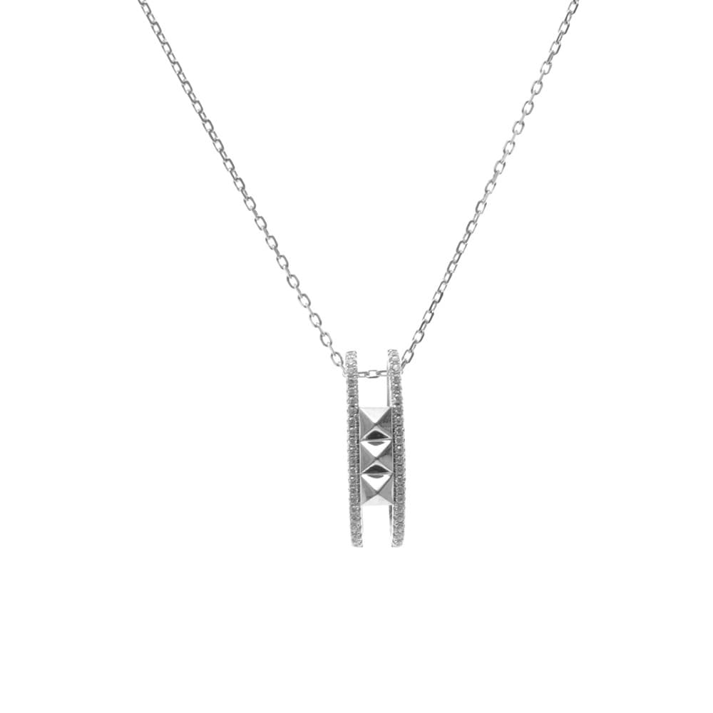 Collier argent  trilogie clous serti