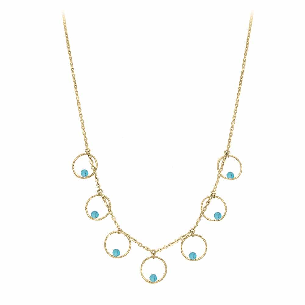 Collier argent doré bulles et pierre turquoise