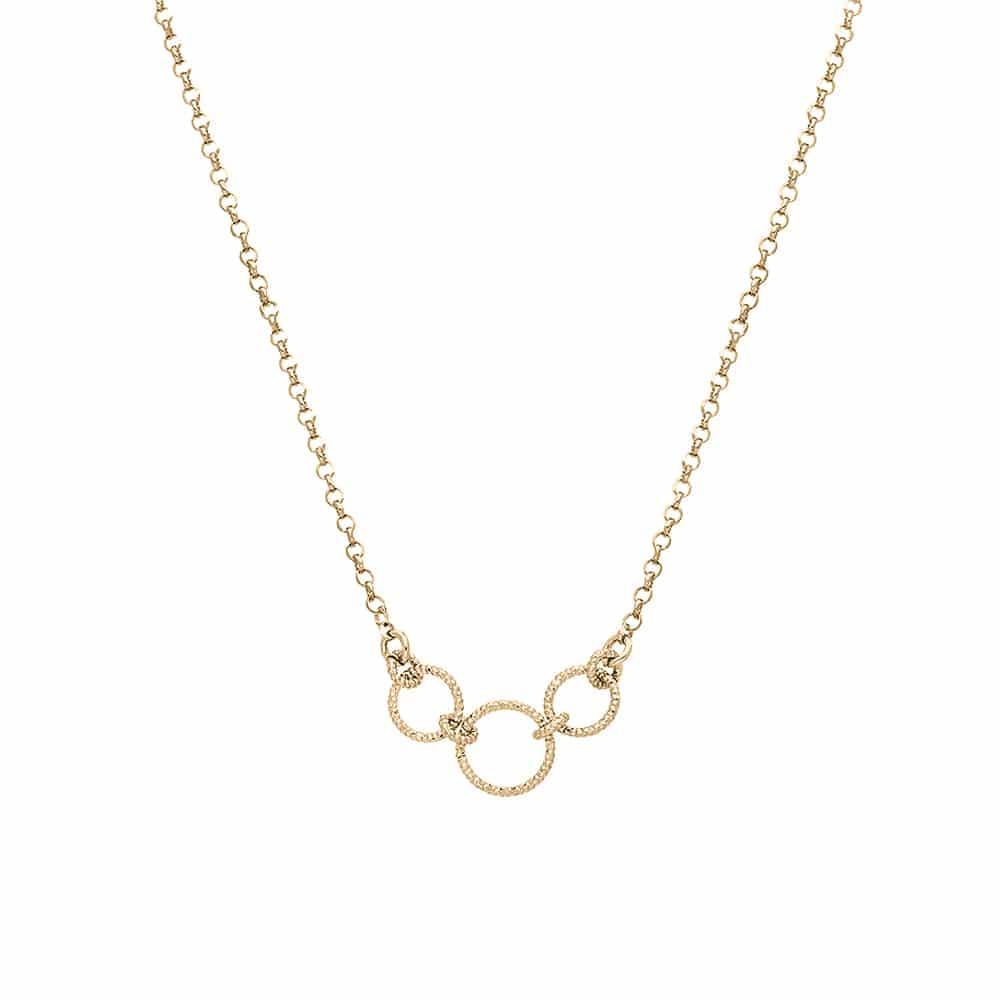 Collier argent doré  trois anneaux diamanté