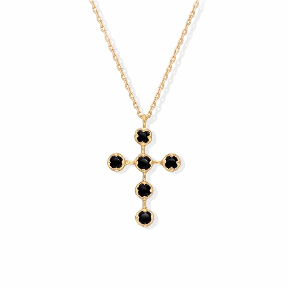 Collier argent doré croix antique spinelle noire