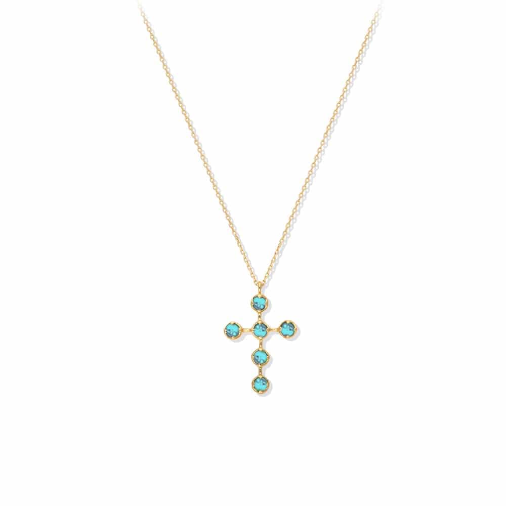 Collier argent doré croix antique turquoise