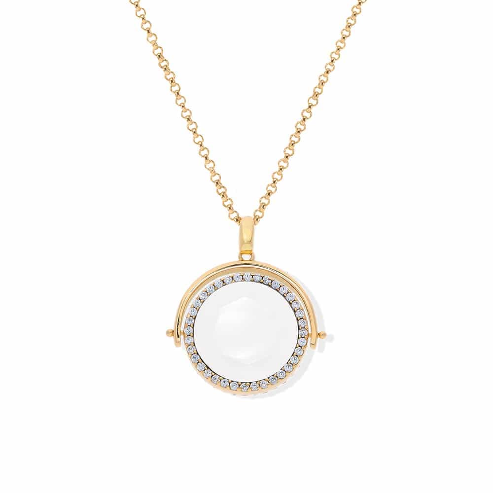 Collier médaillon double face doré cristal blanc
