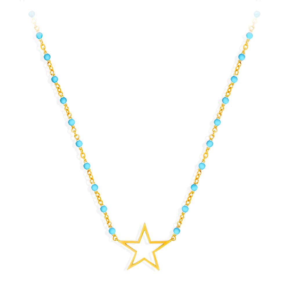 Collier argent doré étoile et pierre turquoise
