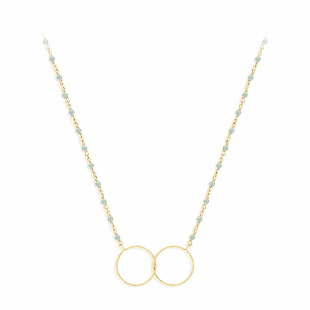 Collier argent doré double rond et pierre aventurine