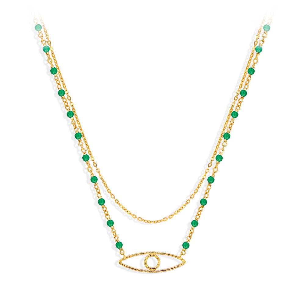 Collier en argent œil orus doré et pierre onyx vert