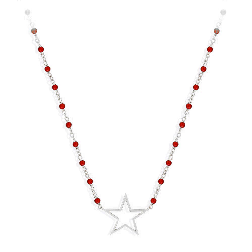 Collier argent rhodié étoile et pierre rouge