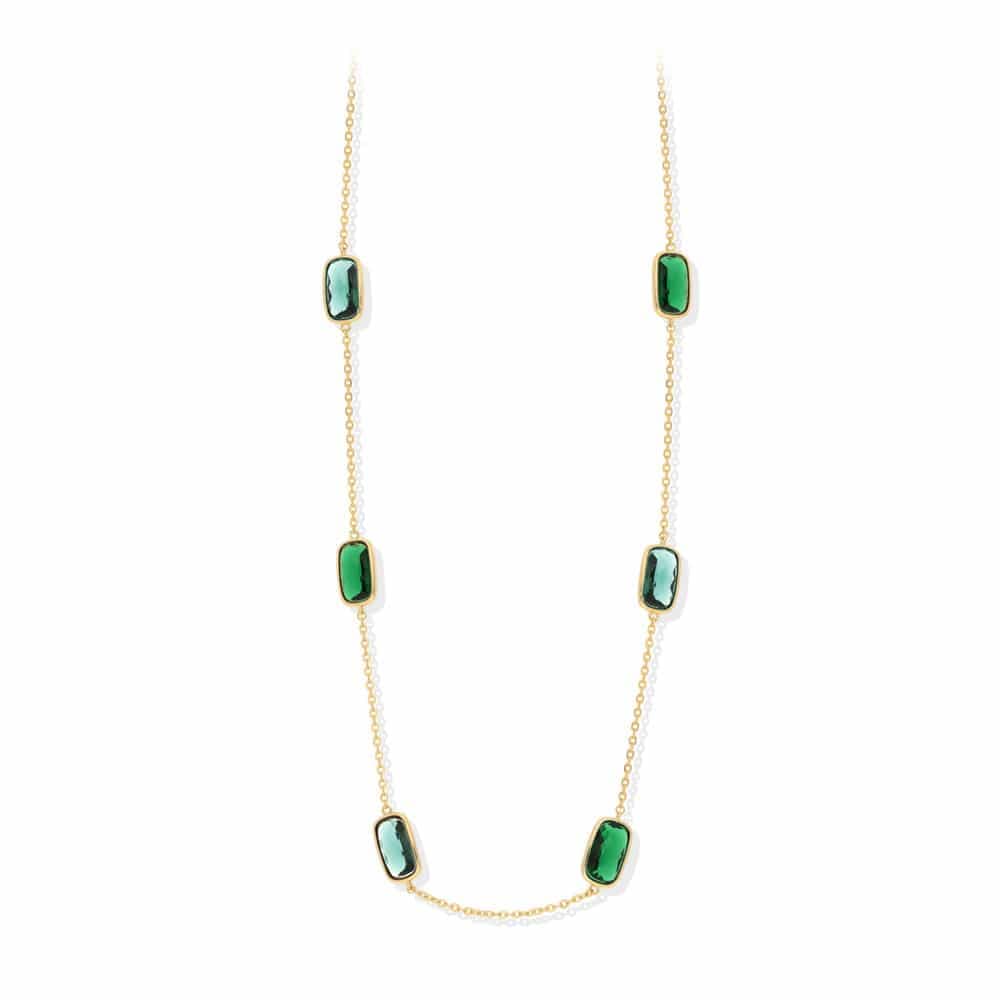 Collier argent doré petits galet vert et vert eau