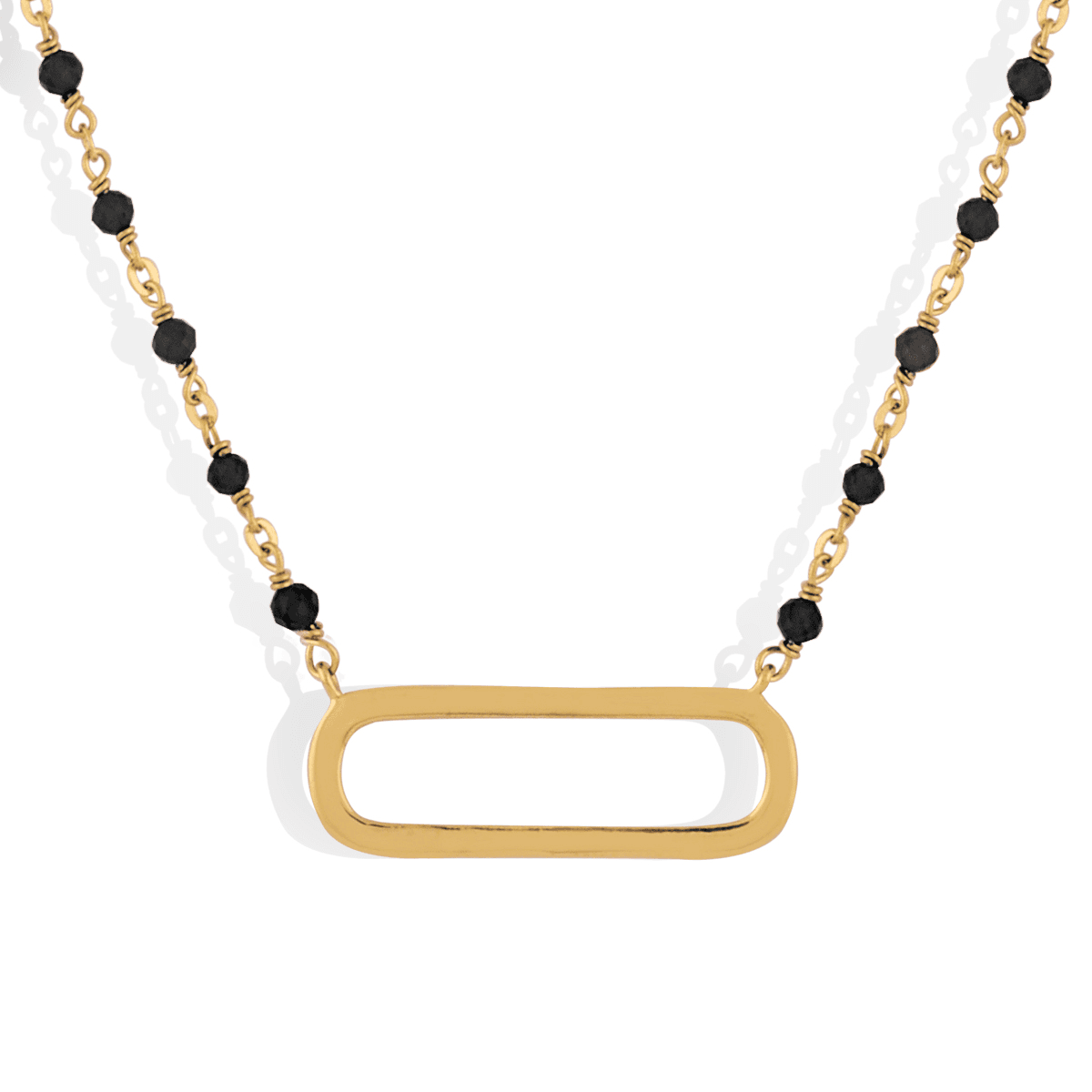 Collier argent doré lingot et pierres naturelles noires