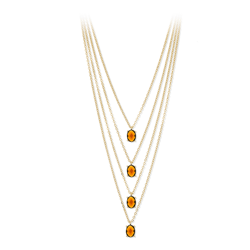 Collier argent dore  multi rangs pierres orange