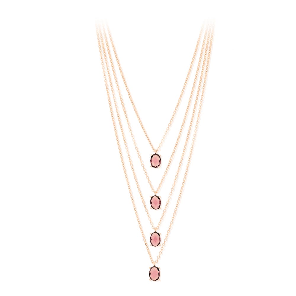 Collier argent rose multi rangs pierres rose poudré