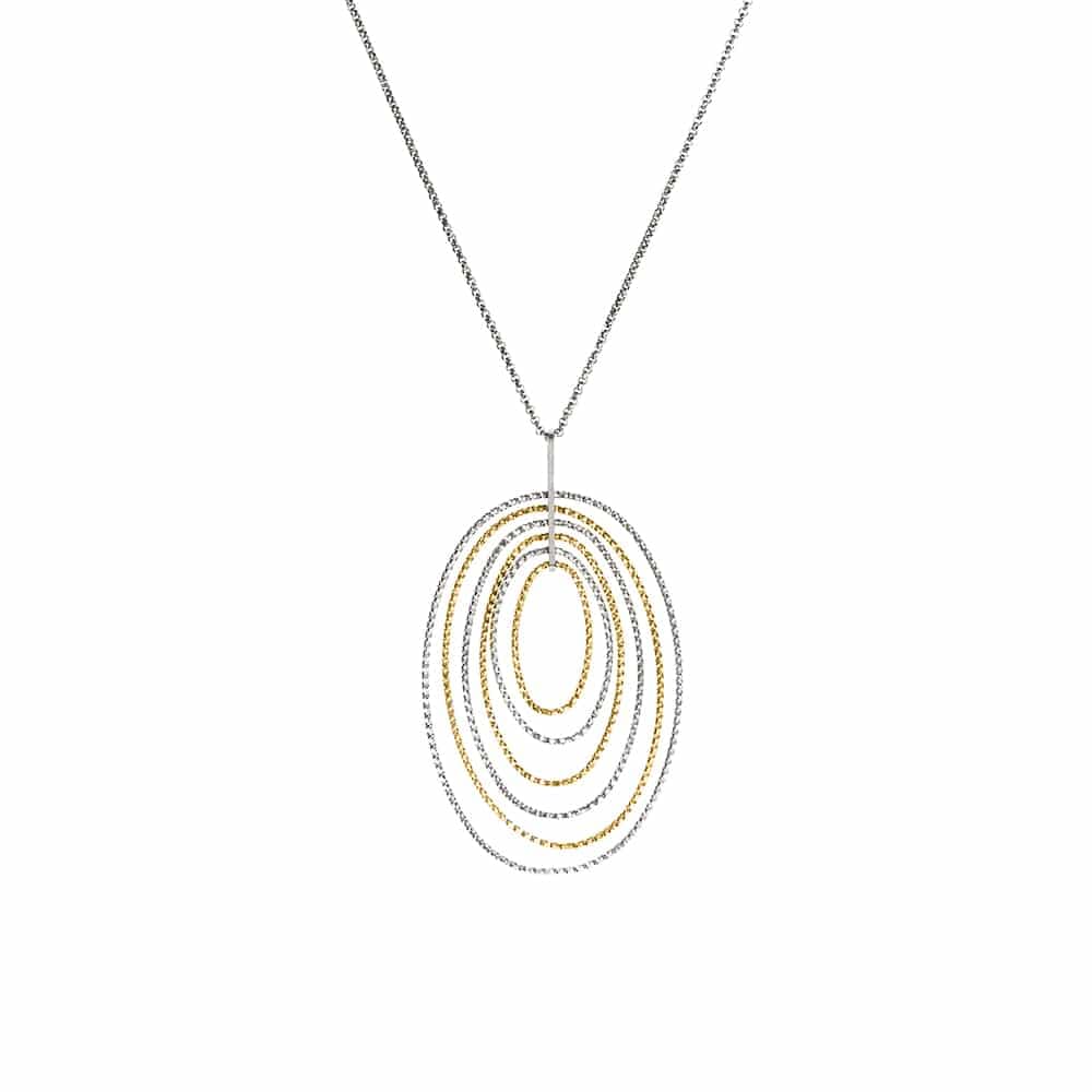 Collier argent doré rhodié ovale diamanté