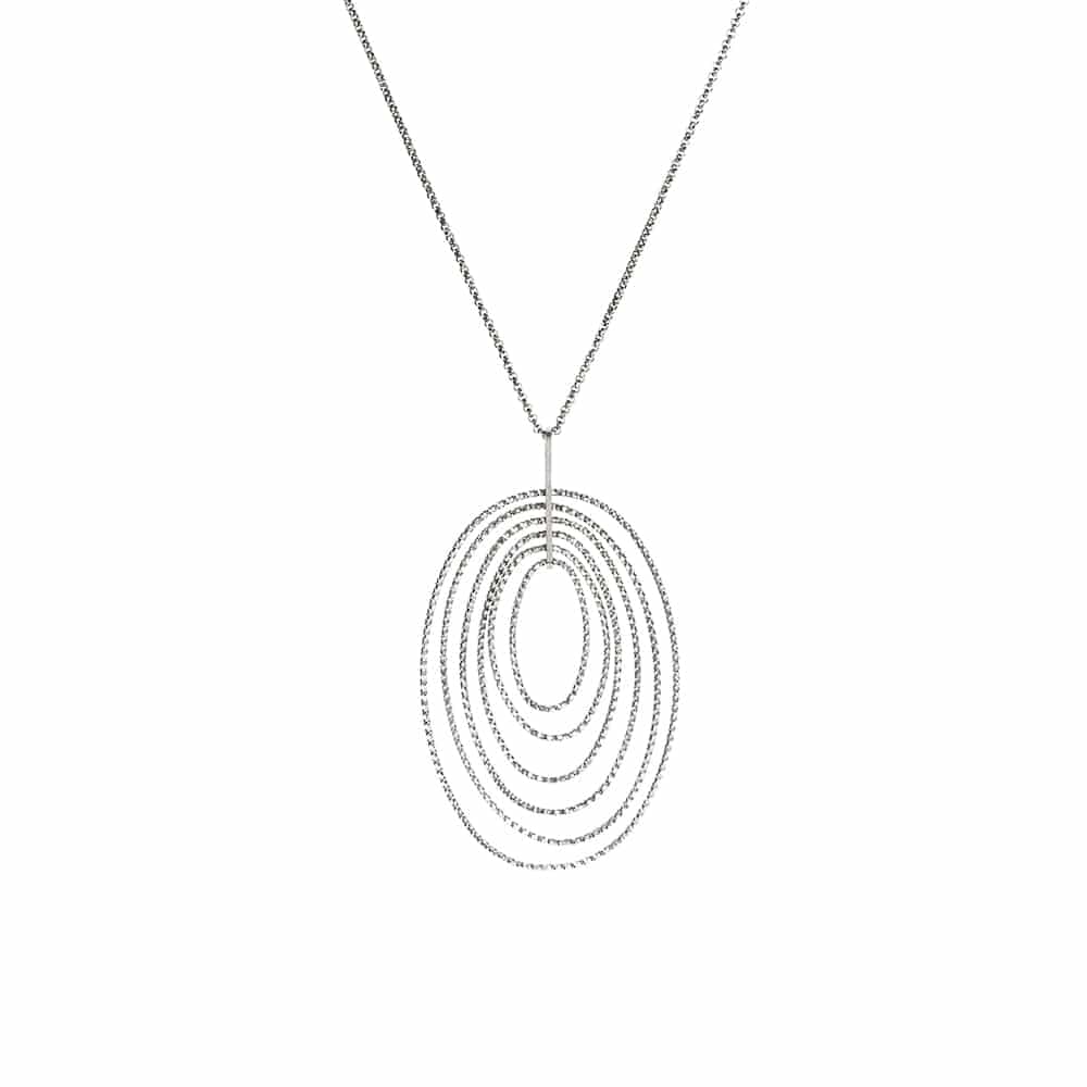 Collier argent rhodié  ovale diamanté