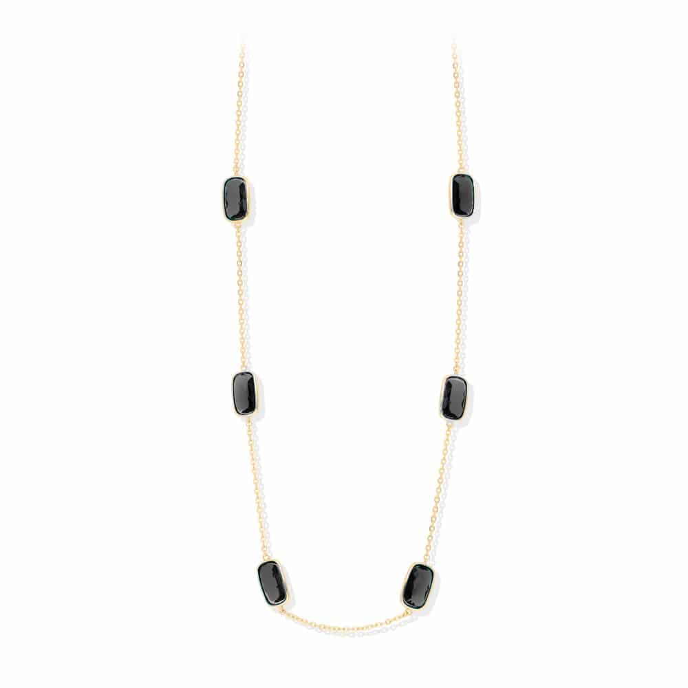 Collier argent doré petit galet noir