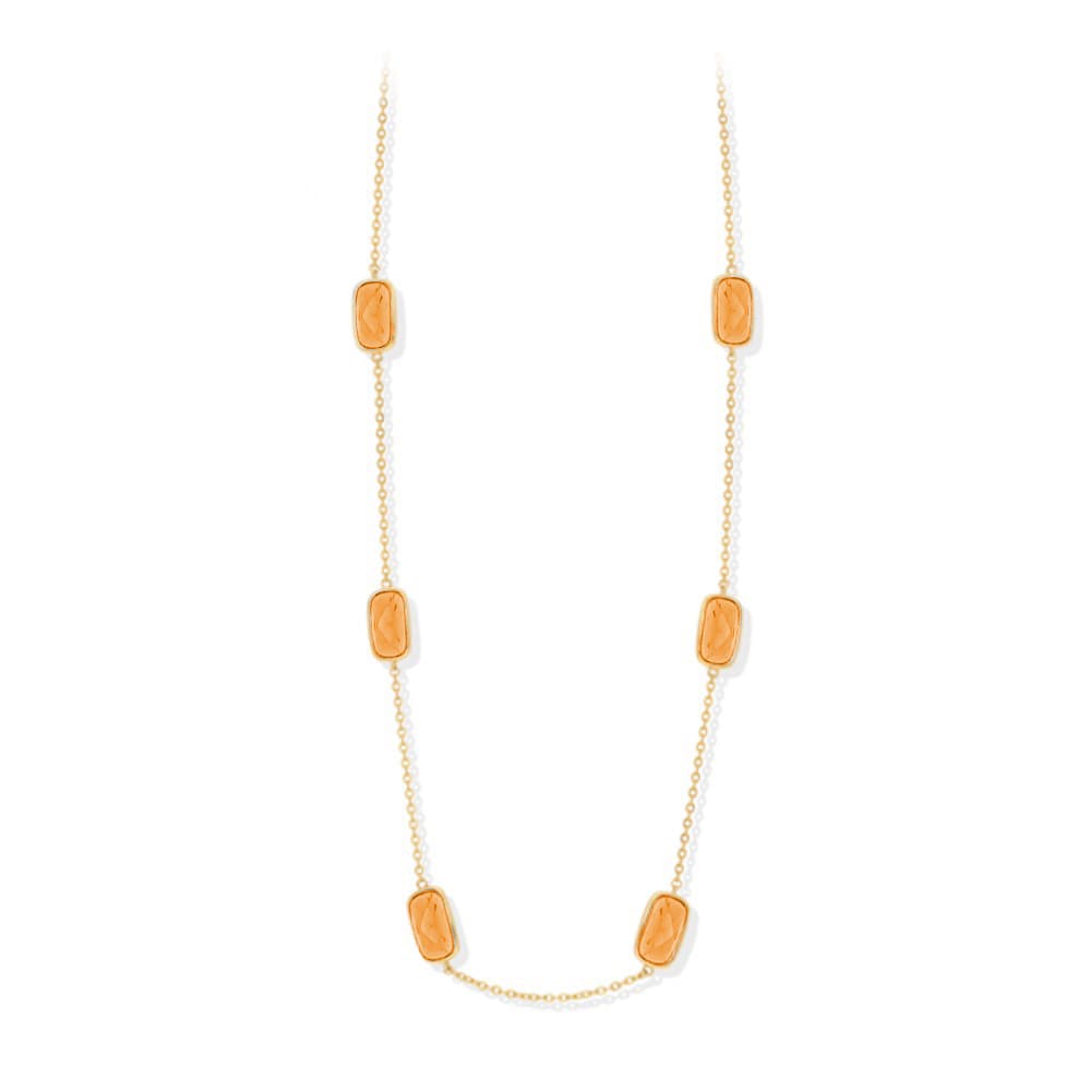 Collier argent doré petit galet bleu pêche