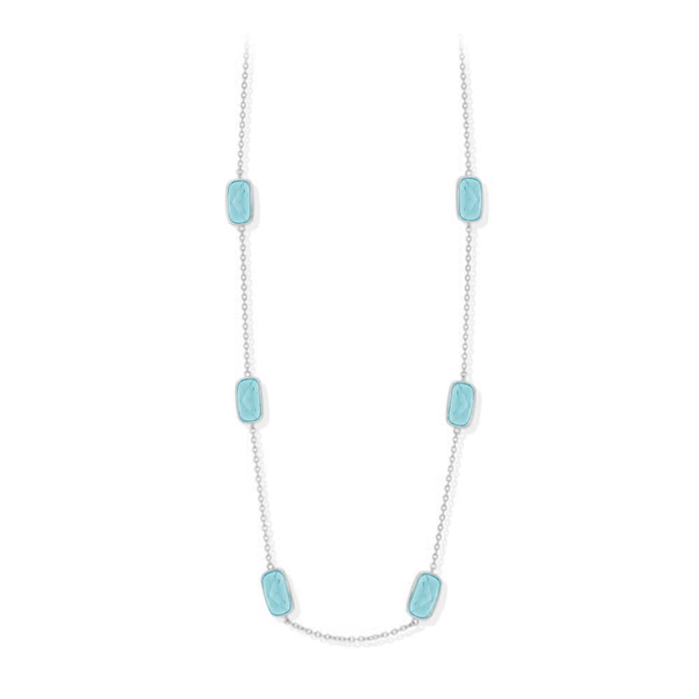 Collier argent petit galet bleu eau