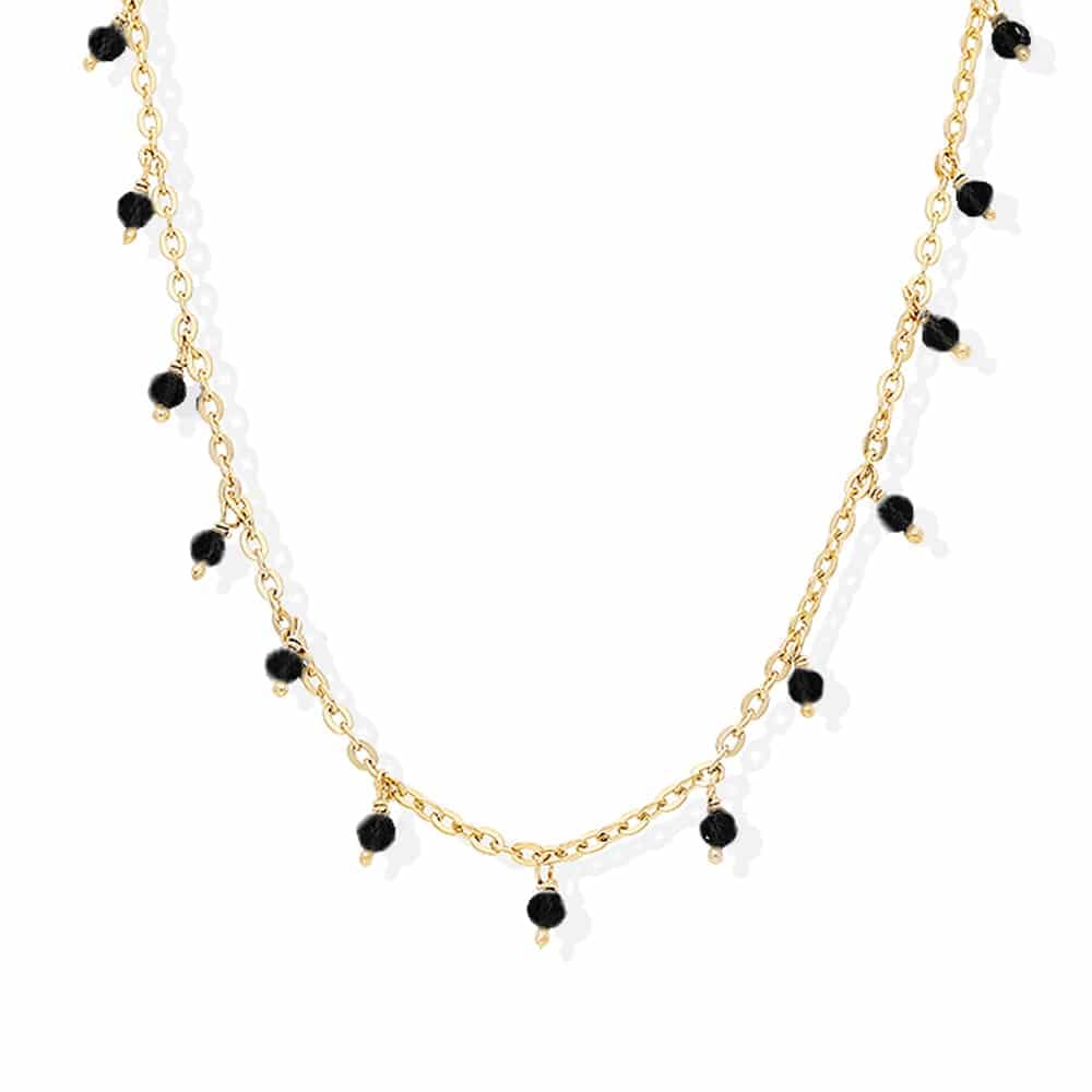 Collier argent doré petites gouttes perles spinelle noire