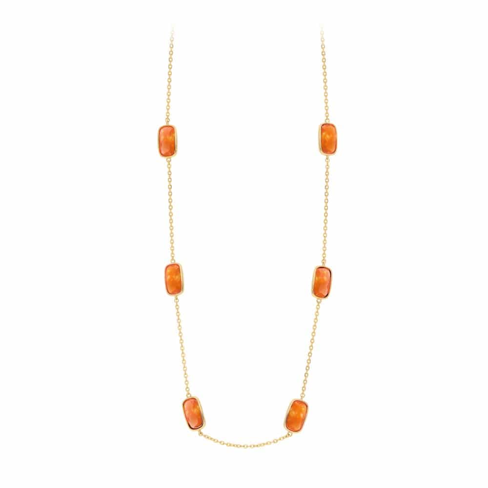 Collier argent dore petits galets pierres orange