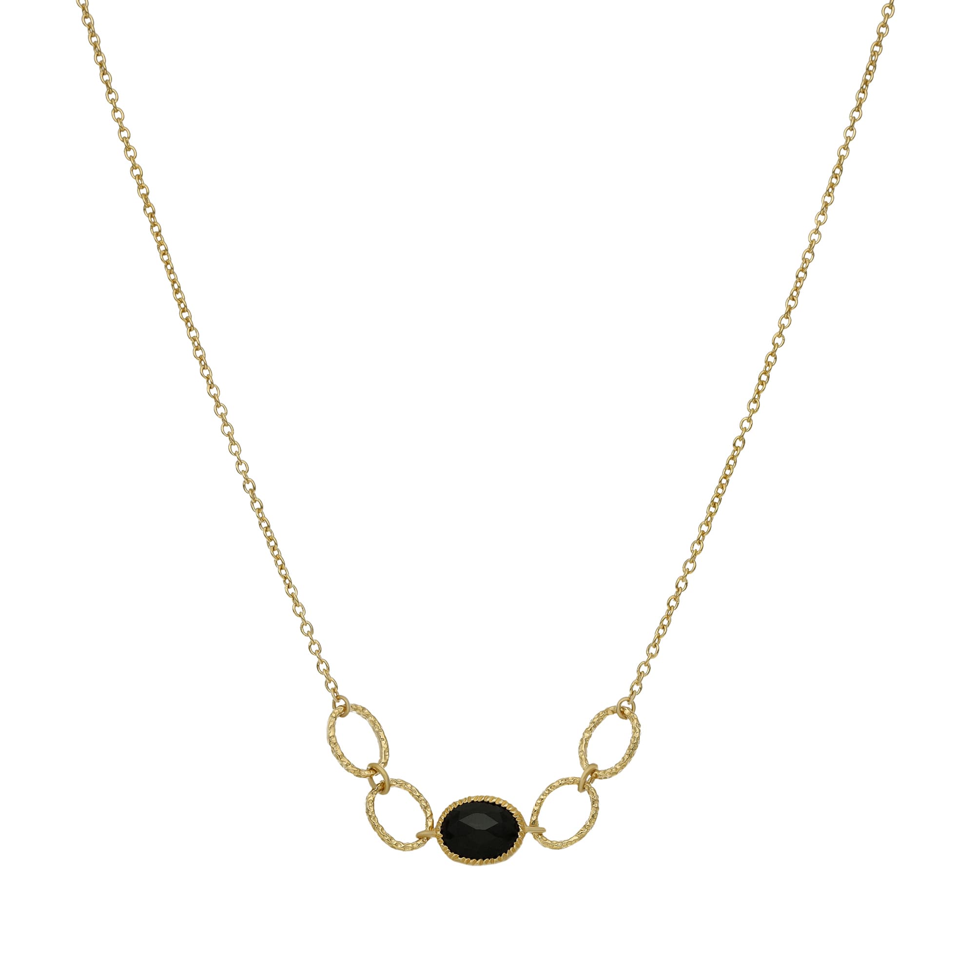 Collier argent doré pierre onyx noir