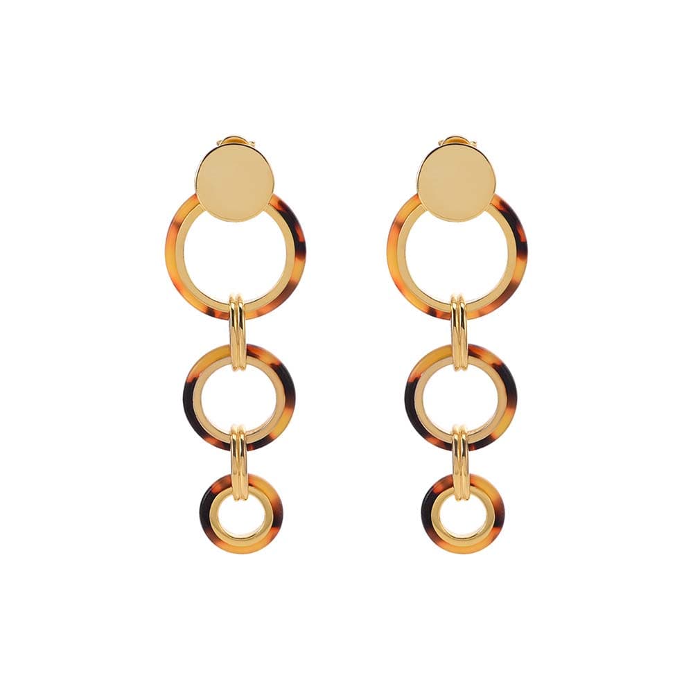 Boucles d'oreilles en argent et acétate marron doré