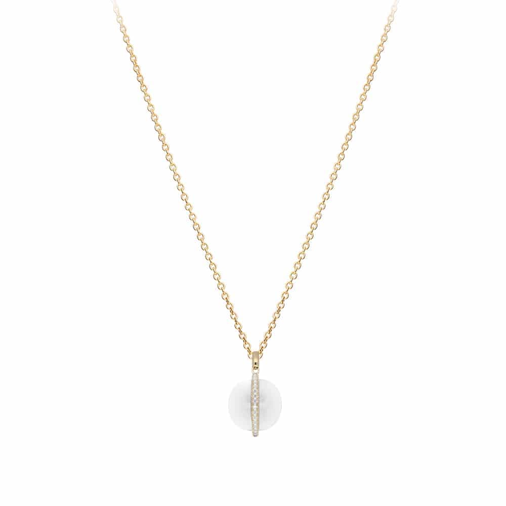 Collier argent doré sphère blanche sertie