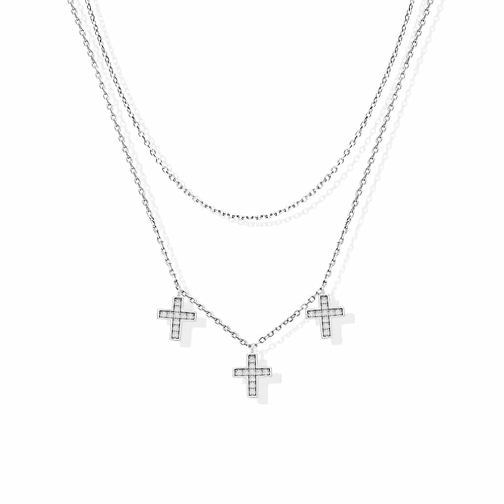 Double collier argent santa serti zirconium blanc