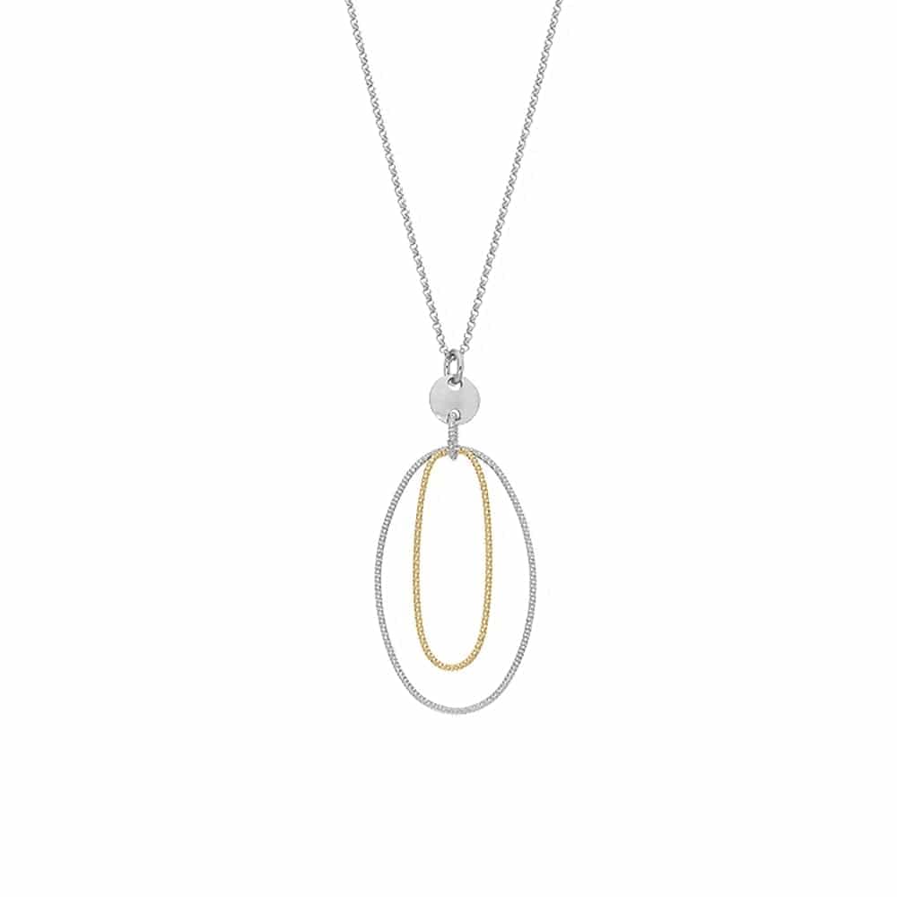 Collier argent et doré diamanté double ovale