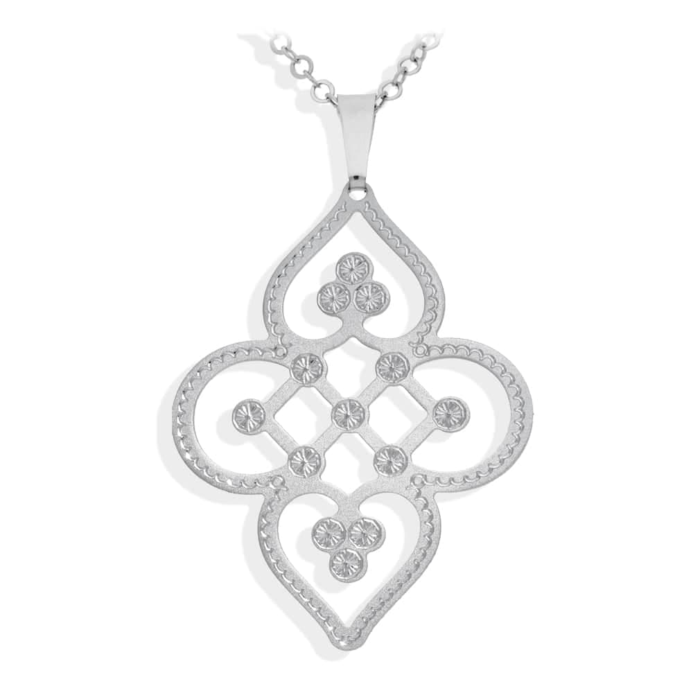 Collier argent fleur d'orient mat et brillant