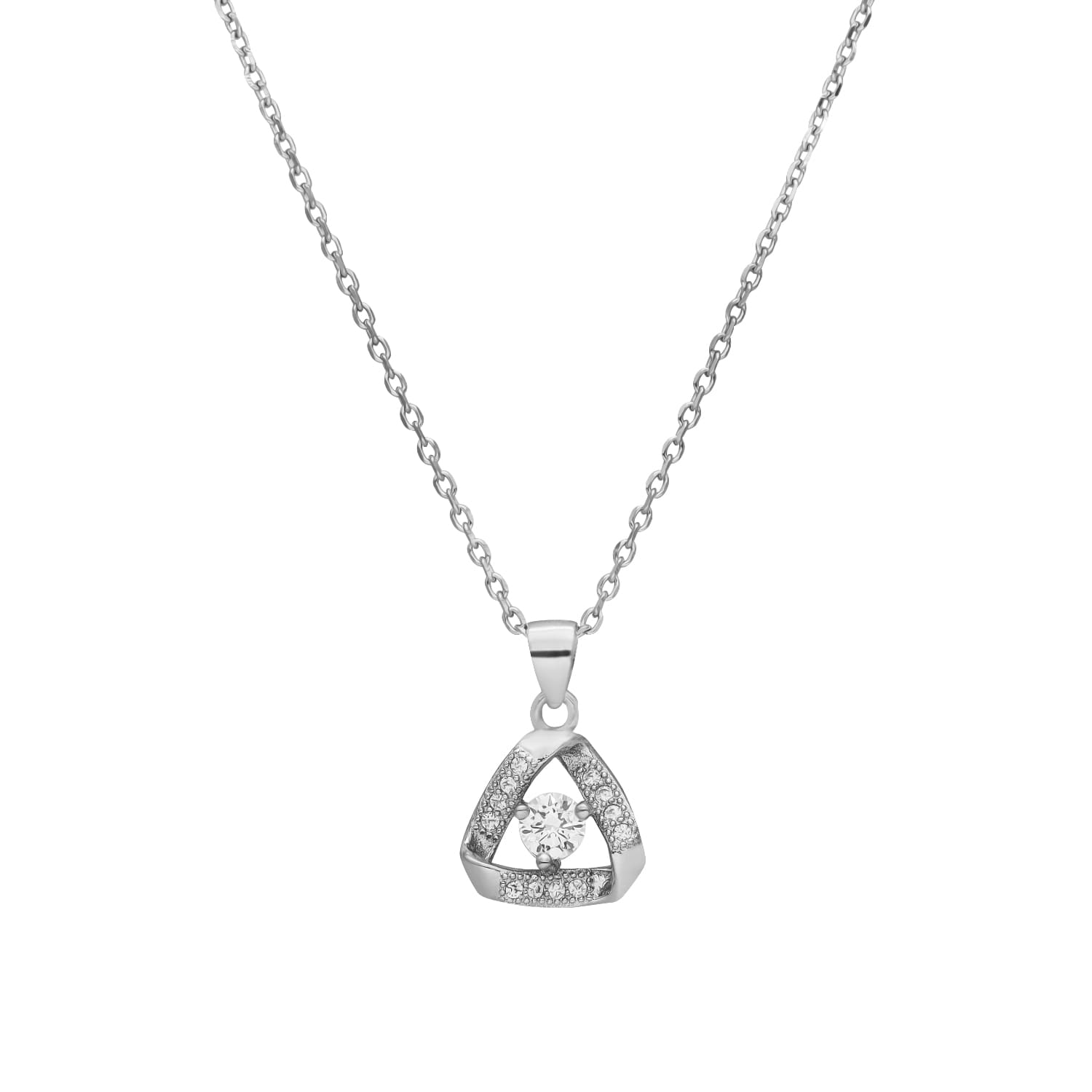 Collier argent pendentif triangle serti zirconium blanc et solitaire