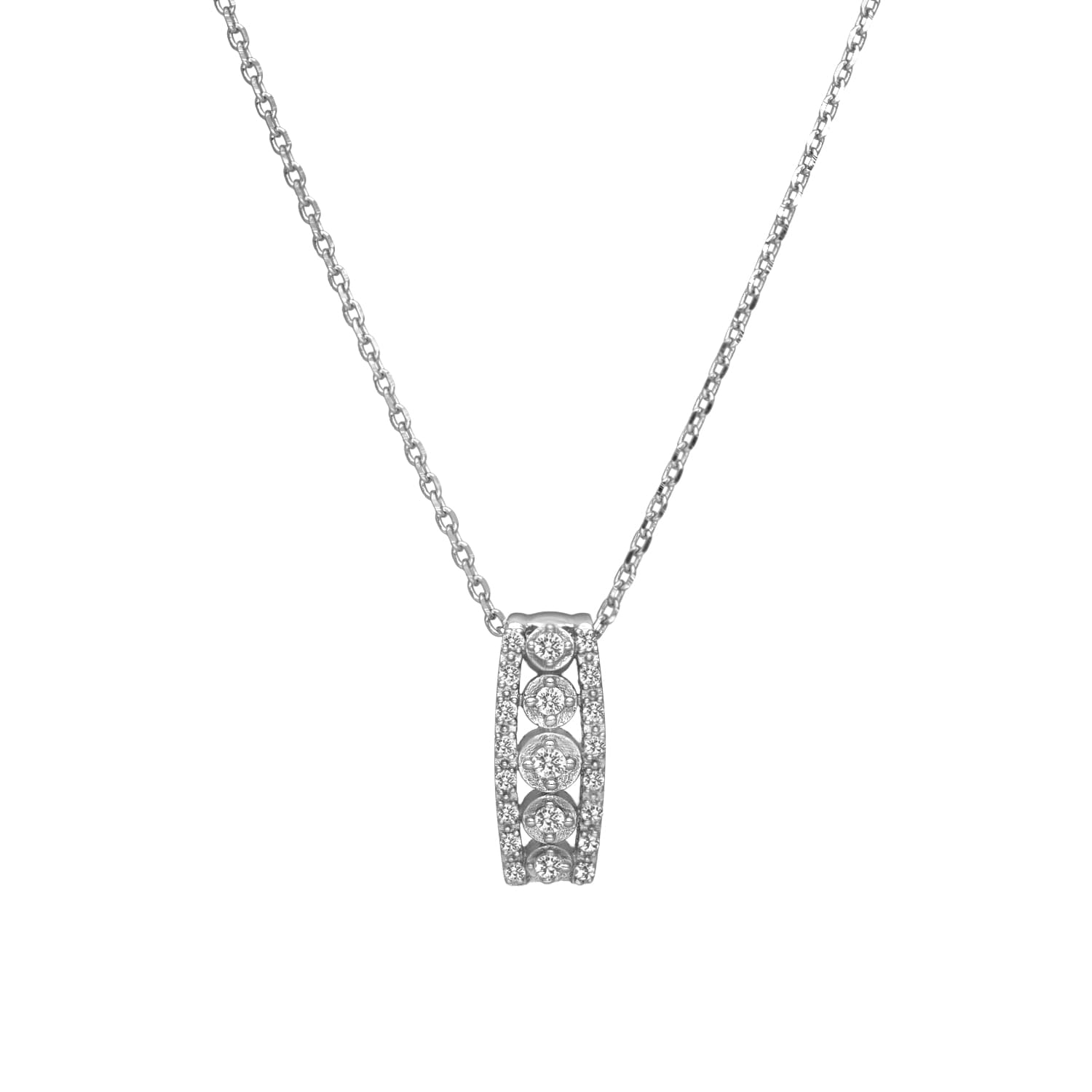 Collier argent pendentif cinq pierres serti zirconium