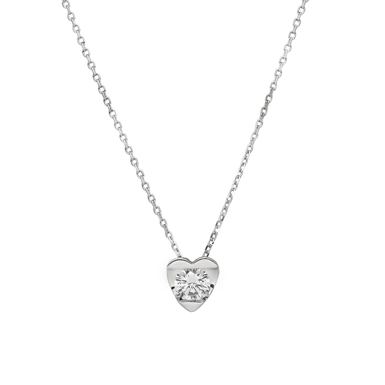 Collier argent cœur plein solitaire