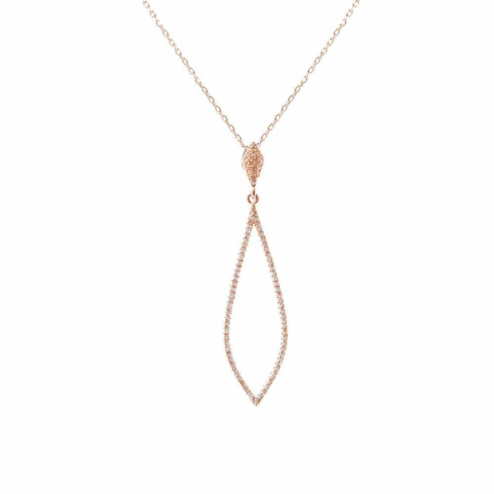 Collier argent rose forme feuille pierres blanches