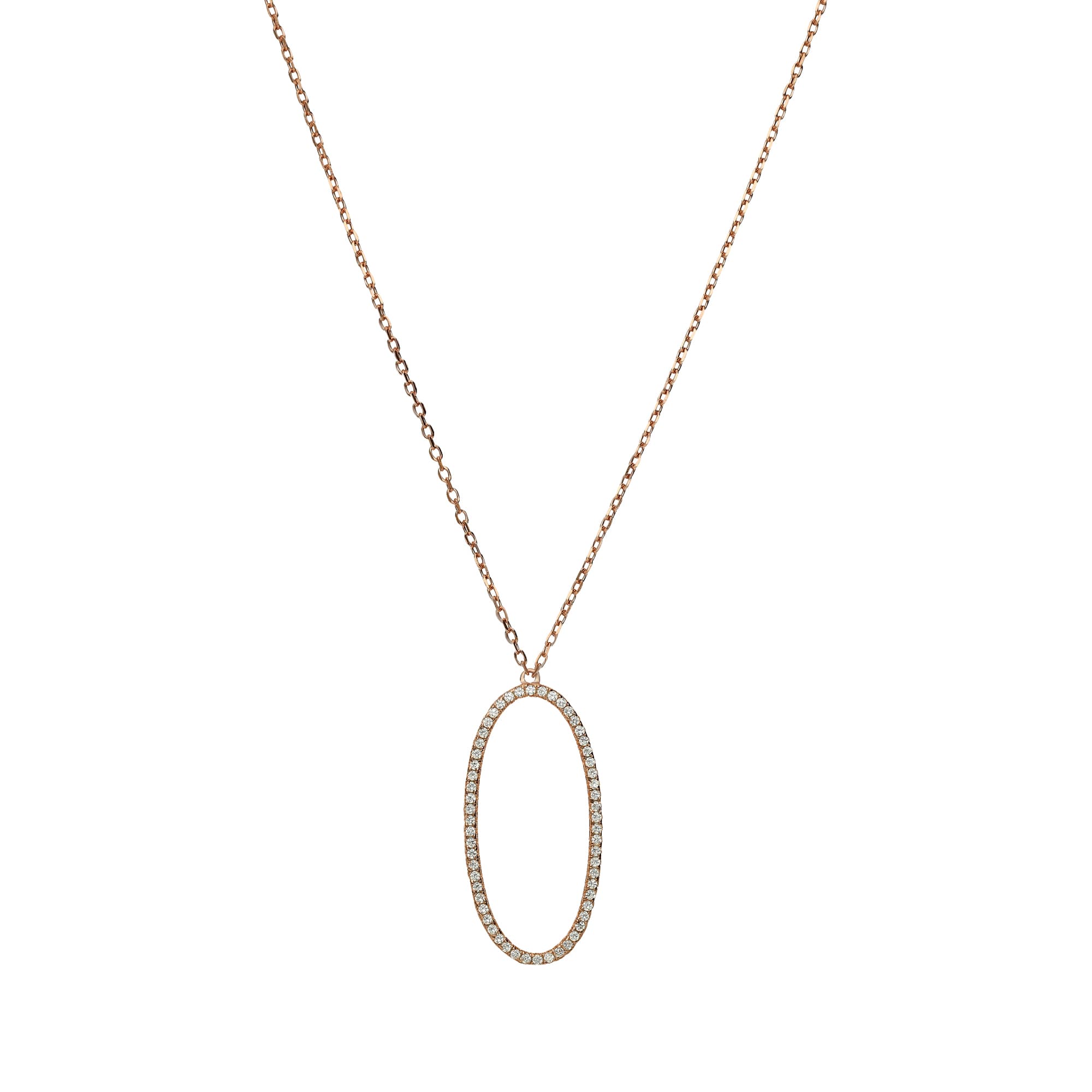 Collier argent forme ovale serti rose